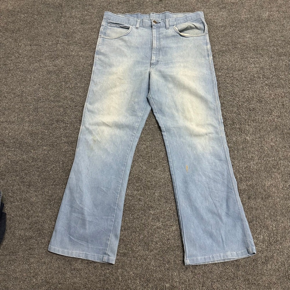 Sheplers Jeans Mens Size 34x28 Blue Bootcut Western Denim Light Wash Stain Fair